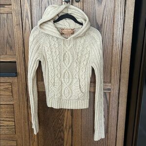 Abercrombie & Fitch VTG Y2K Cable Knit Hoodie Hooded Sweater Cream Medium